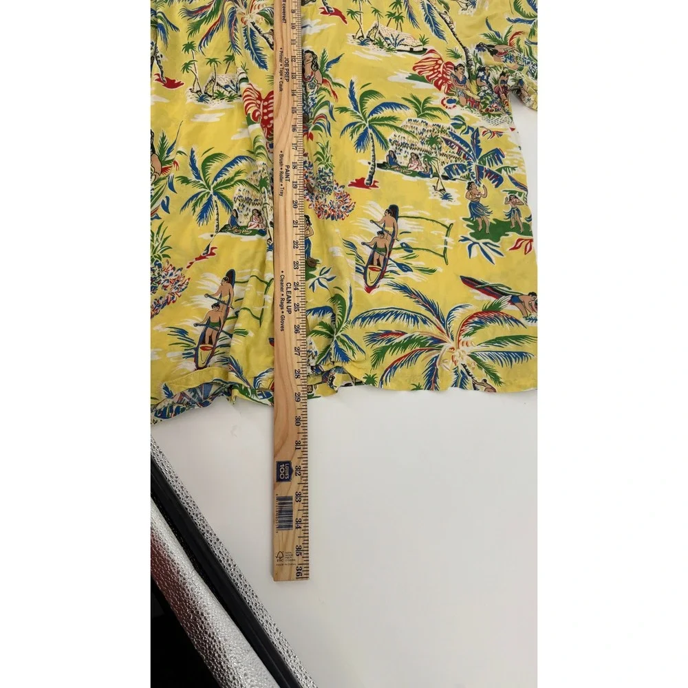 Polo Ralph Lauren Hula Girl Hawaiian Shirt Mens XL Yellow Viscose Tropical Camp